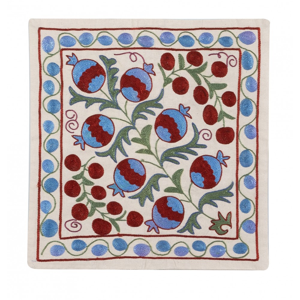 Decorative Silk Embroidered Suzani Cushion Cover from Uzbekistan