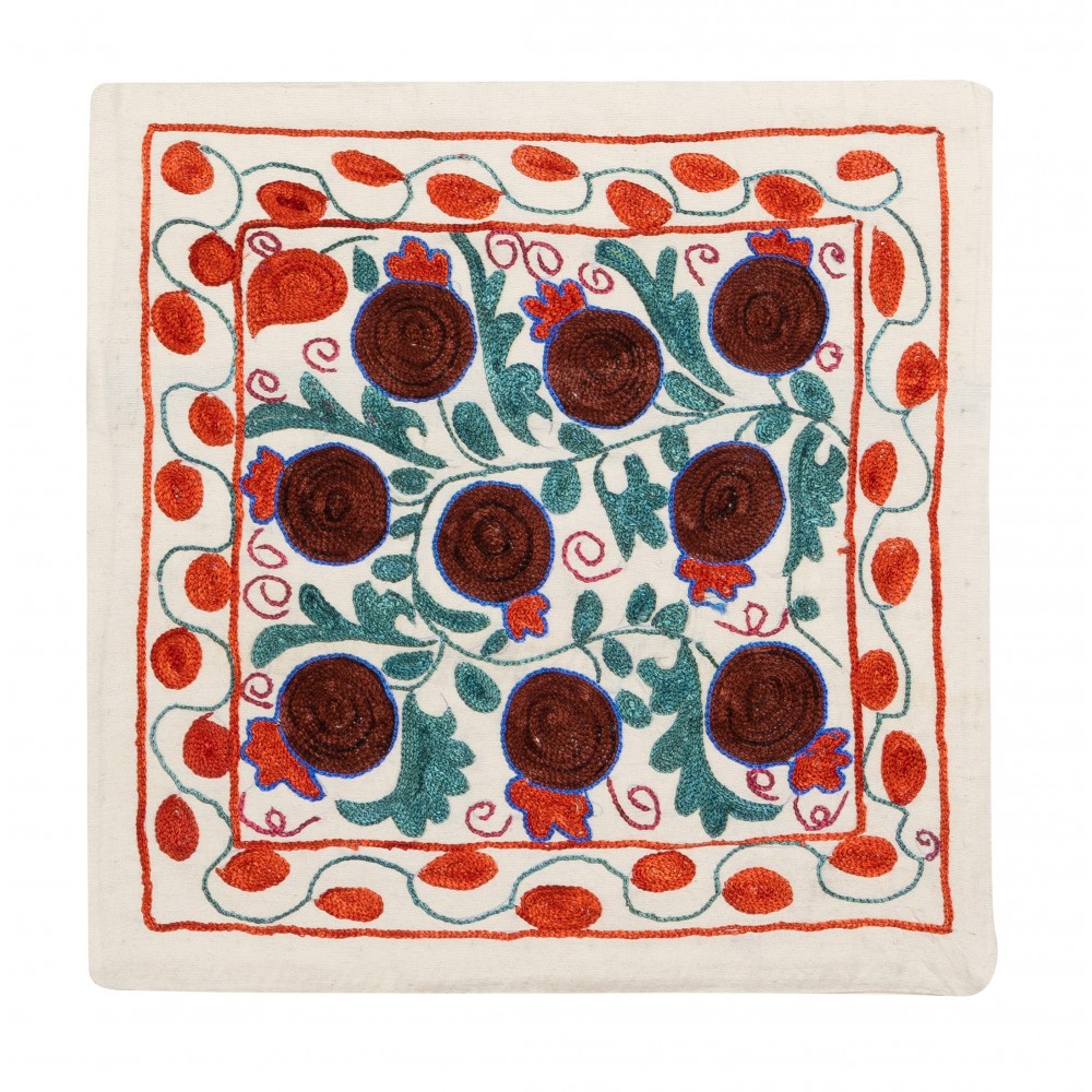Decorative Silk Embroidered Suzani Cushion Cover from Uzbekistan