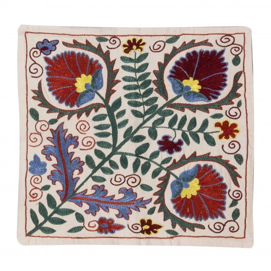 Decorative Silk Embroidered Suzani Cushion Cover from Uzbekistan