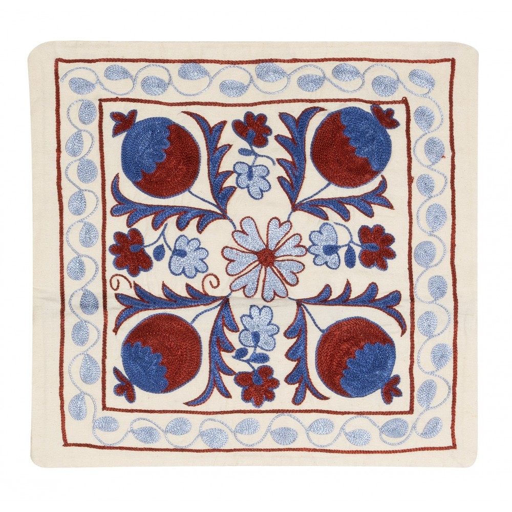 Modern Silk Cushion Cover. Embroidered Pillowcase, Suzani Textile Lace Pillow
