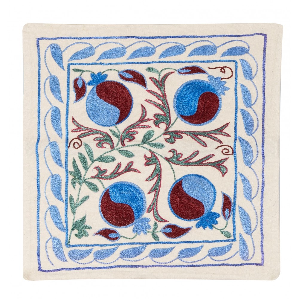 Decorative Silk Embroidered Suzani Cushion Cover from Uzbekistan