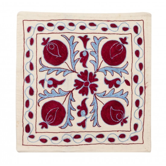 Handmade Asian Suzani Cushion Cover, Embroidered Silk Pillow Case Handmade Asian Suzani Cushion Cover, Embroidered Silk Pillow Case