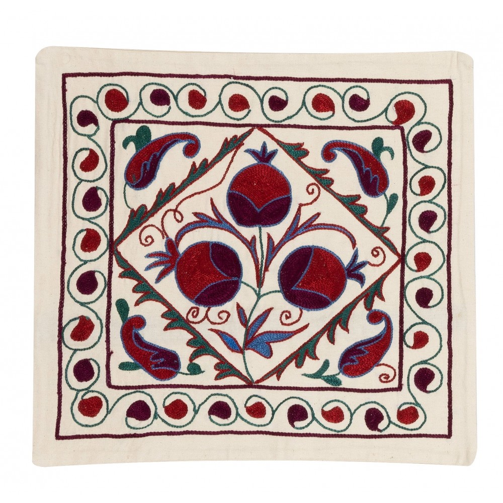 Handmade Elegant Silk Embroidered Suzani Cushion Cover from Uzbekistan