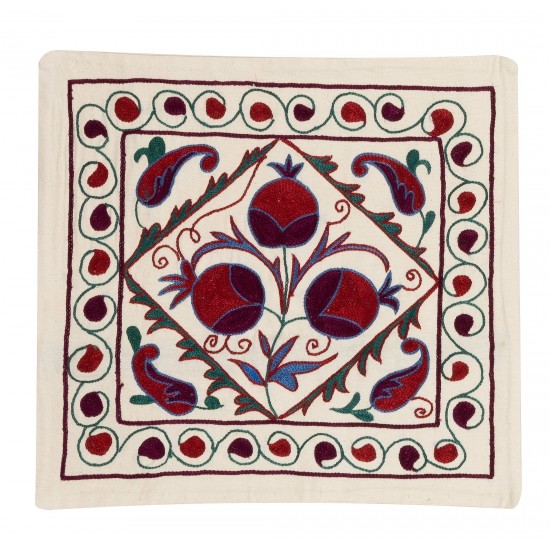 Handmade Elegant Silk Embroidered Suzani Cushion Cover from Uzbekistan