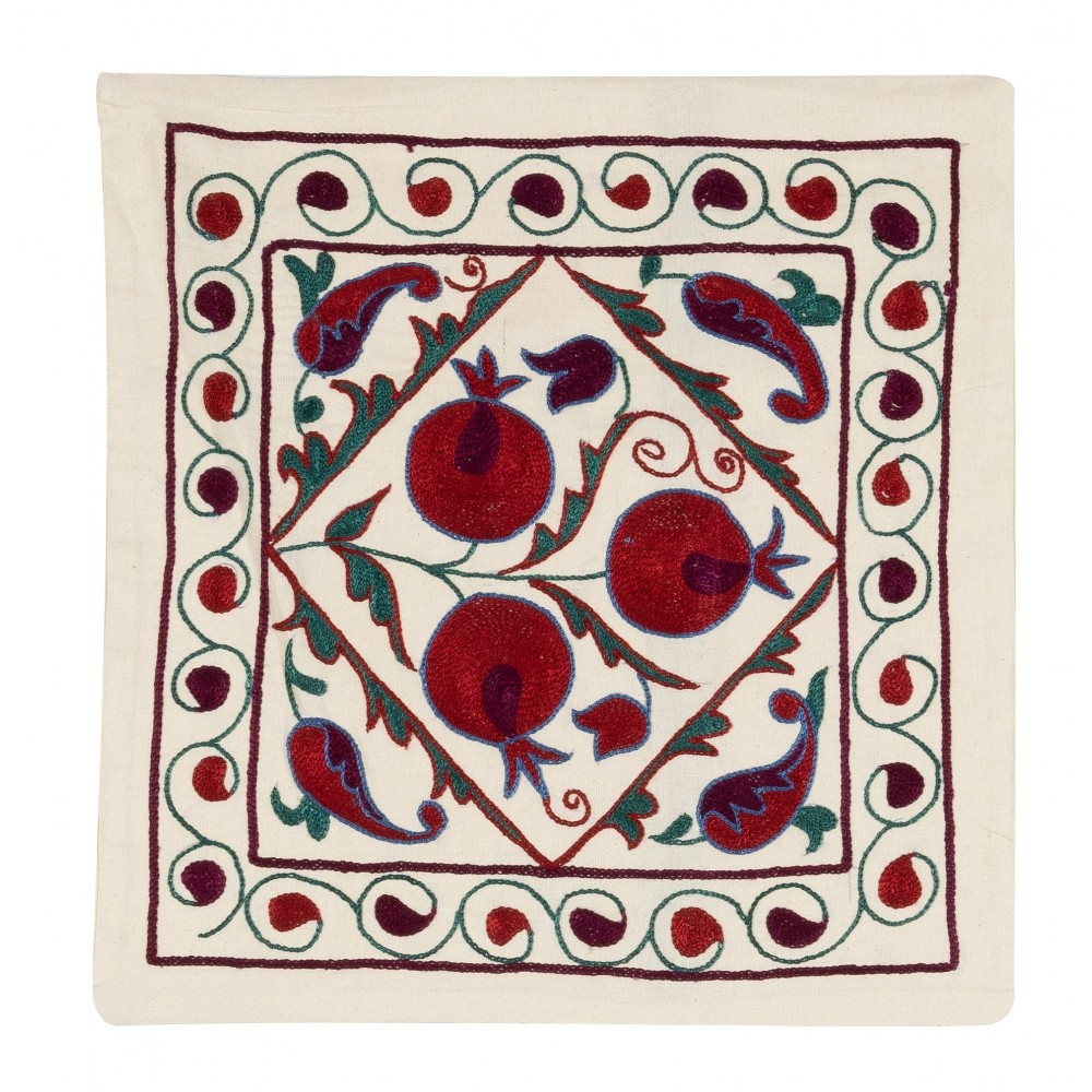 New Authentic Central Asian Silk Embroidered Suzani Cushion Cover