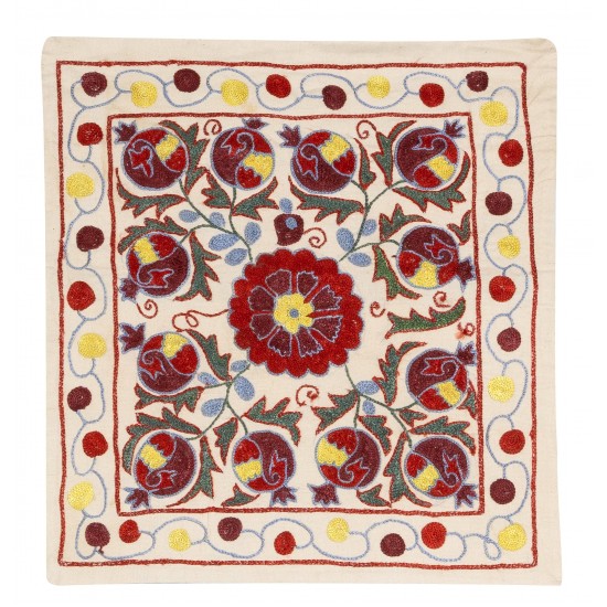 Decorative Silk Embroidered Suzani Cushion Cover from Uzbekistan