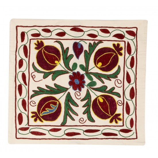 Decorative Silk Embroidered Suzani Cushion Cover from Uzbekistan