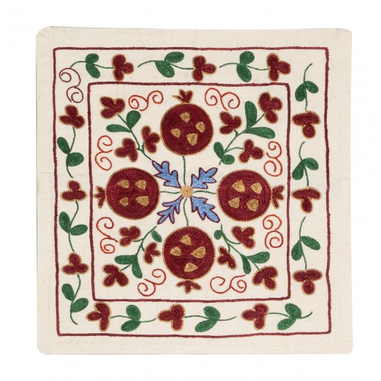 Decorative Silk Embroidered Suzani Cushion Cover from Uzbekistan