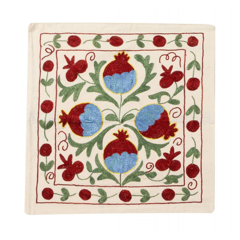 Decorative Silk Embroidered Suzani Cushion Cover from Uzbekistan