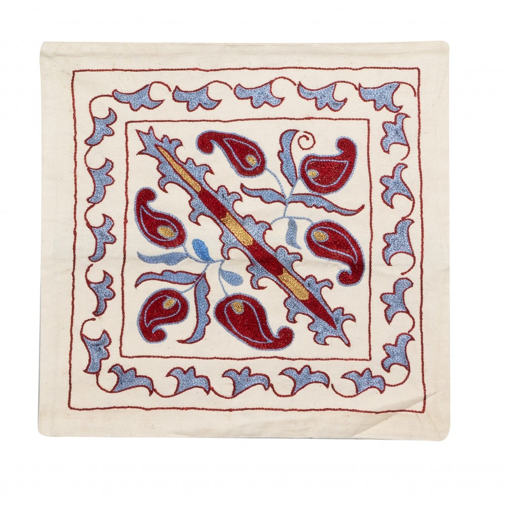Modern Handmade Lace Pillow, Suzani Toss Pillow, Silk Embroidered Cushion Cover