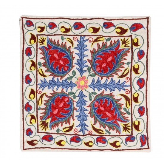 Decorative Silk Embroidered Suzani Cushion Cover from Uzbekistan