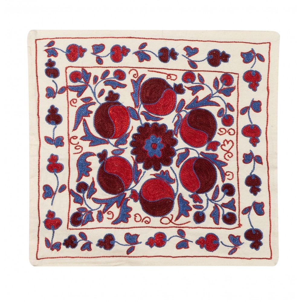Decorative Silk Embroidered Suzani Cushion Cover from Uzbekistan