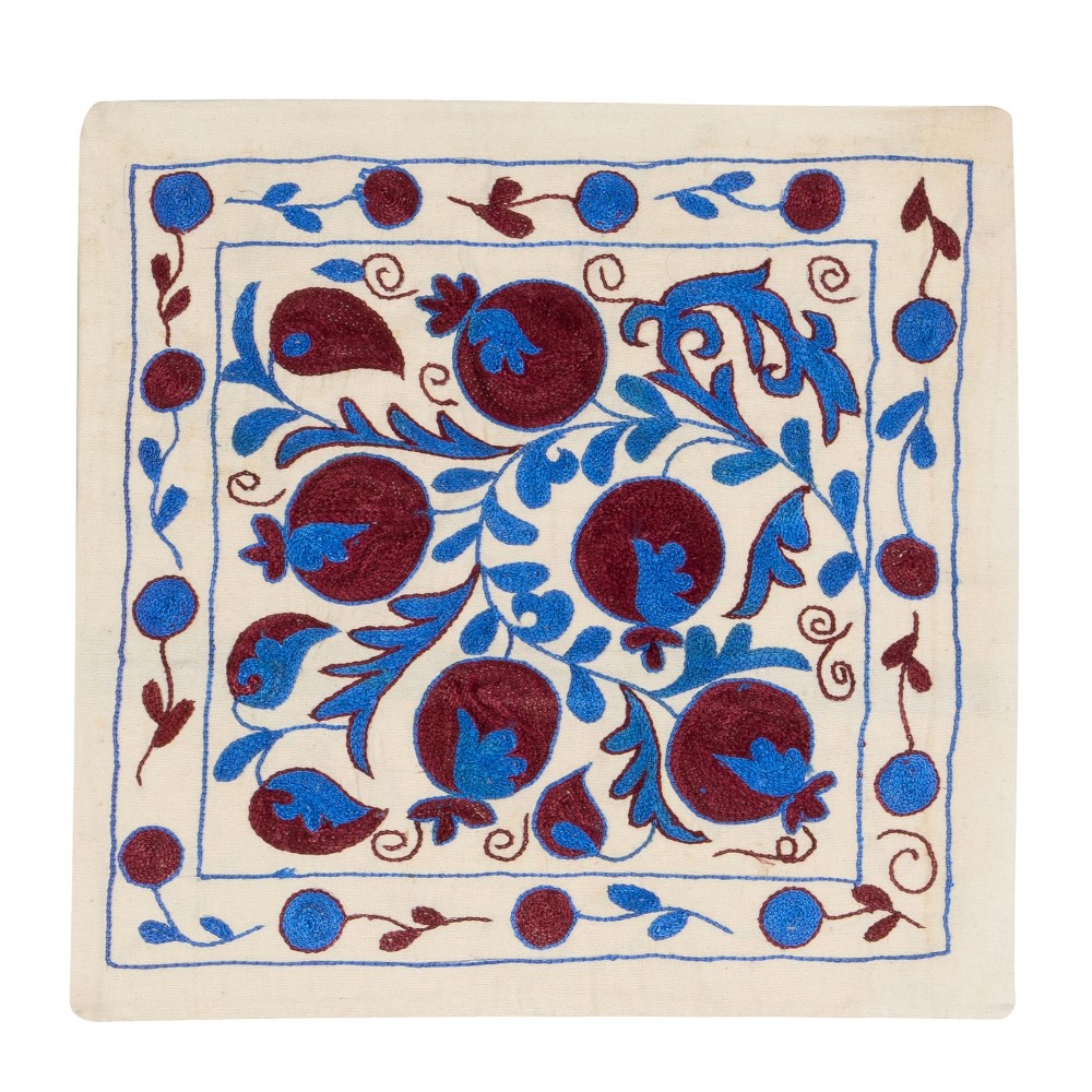 Modern Embroidered Silk Suzani Cushion Cover, Uzbek Lace Pillow, Handmade Toss Pillow