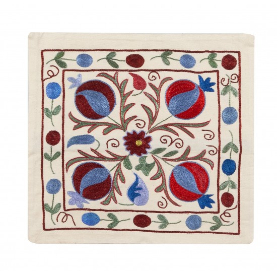 Handmade Elegant Silk Embroidered Suzani Cushion Cover from Uzbekistan