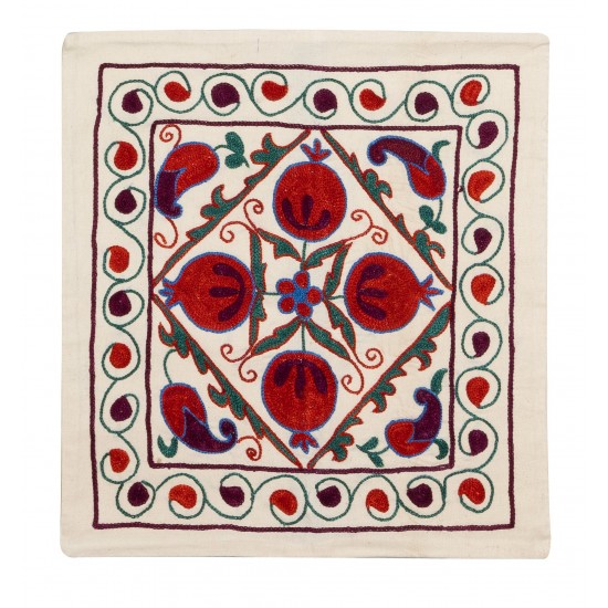 21st Century Hand Embroidered Silk Suzani Cushion Cover from Uzbekistan 21st Century Hand Embroidered Silk Suzani Cushion Cover from Uzbekistan