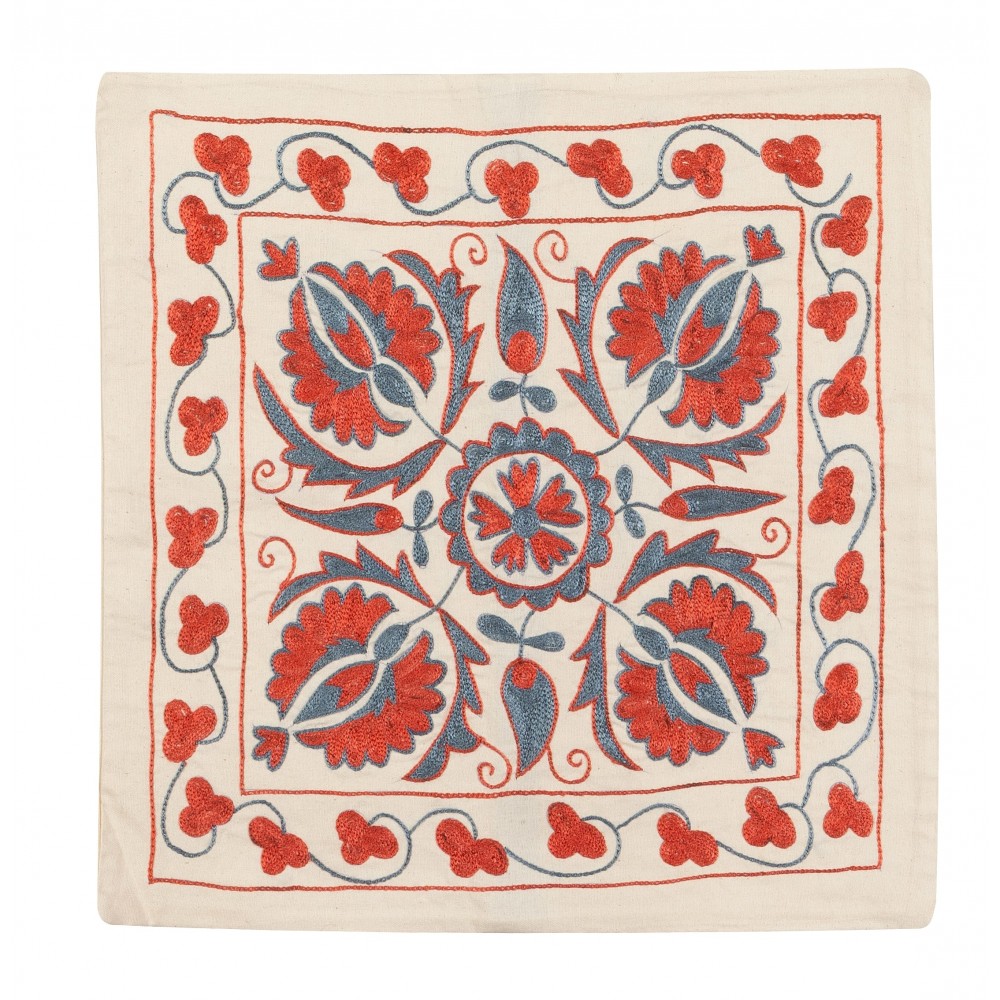 Decorative Silk Embroidered Suzani Cushion Cover from Uzbekistan