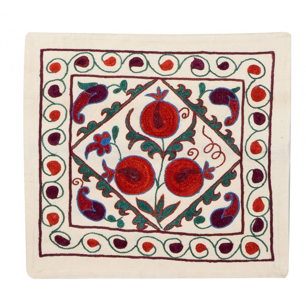 Beautiful Silk Hand Embroidered Suzani Cushion Cover from Uzbekistan