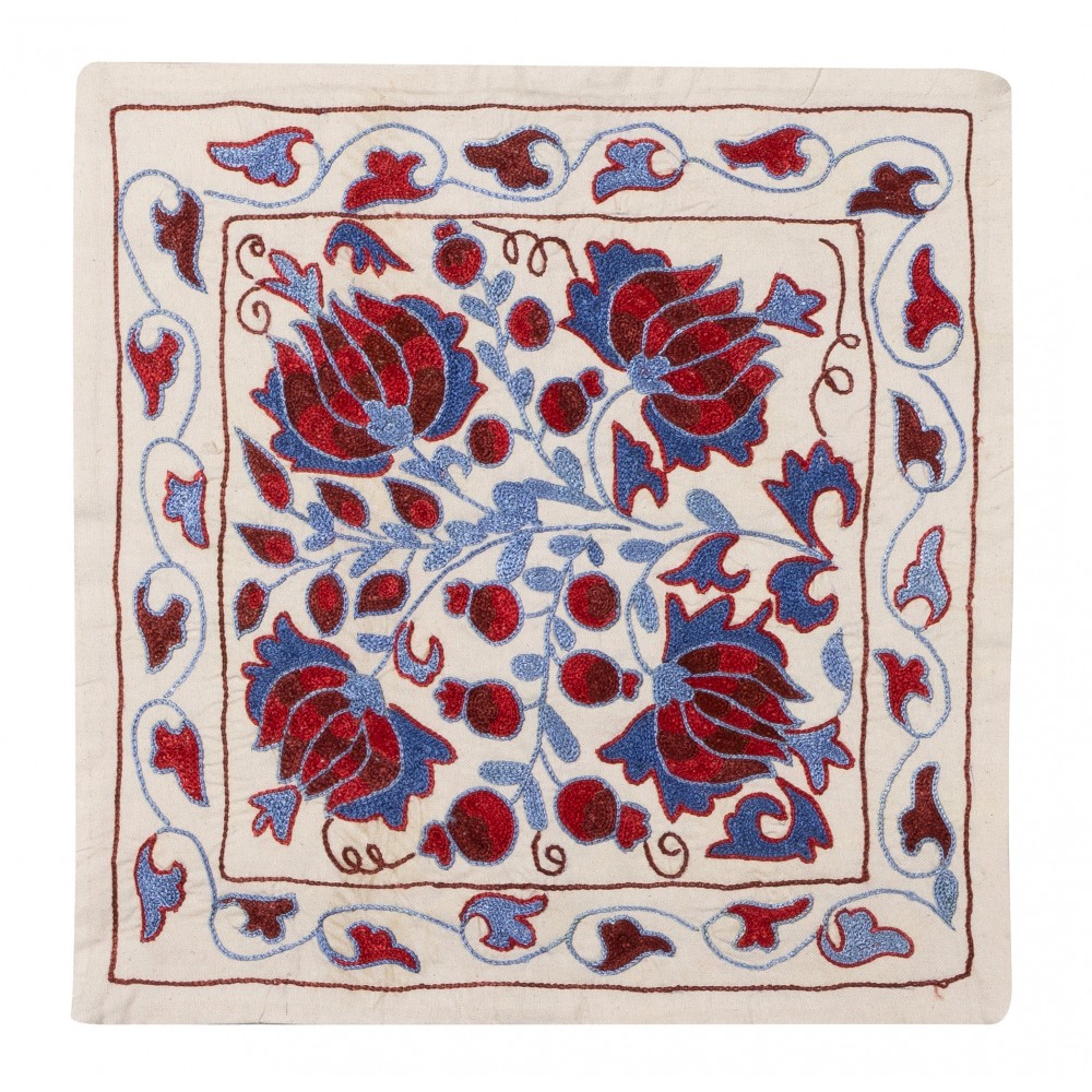 Silk Embroidery Cushion Cover. Modern Pillowcase, Suzani Textile Lace Pillow