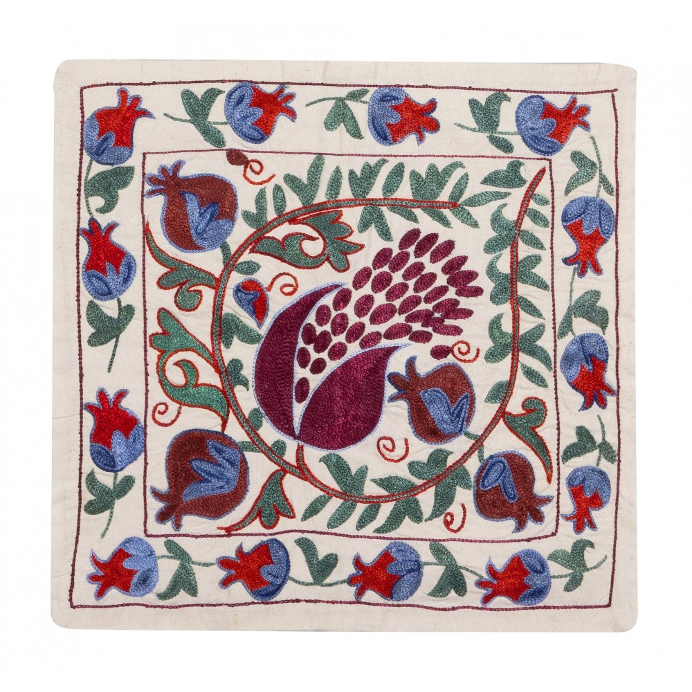 Decorative Silk Embroidered Suzani Cushion Cover from Uzbekistan