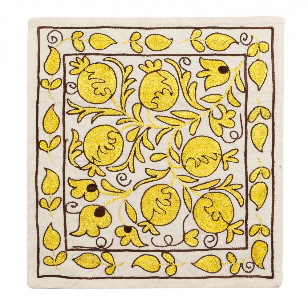 Decorative Silk Embroidered Suzani Cushion Cover from Uzbekistan