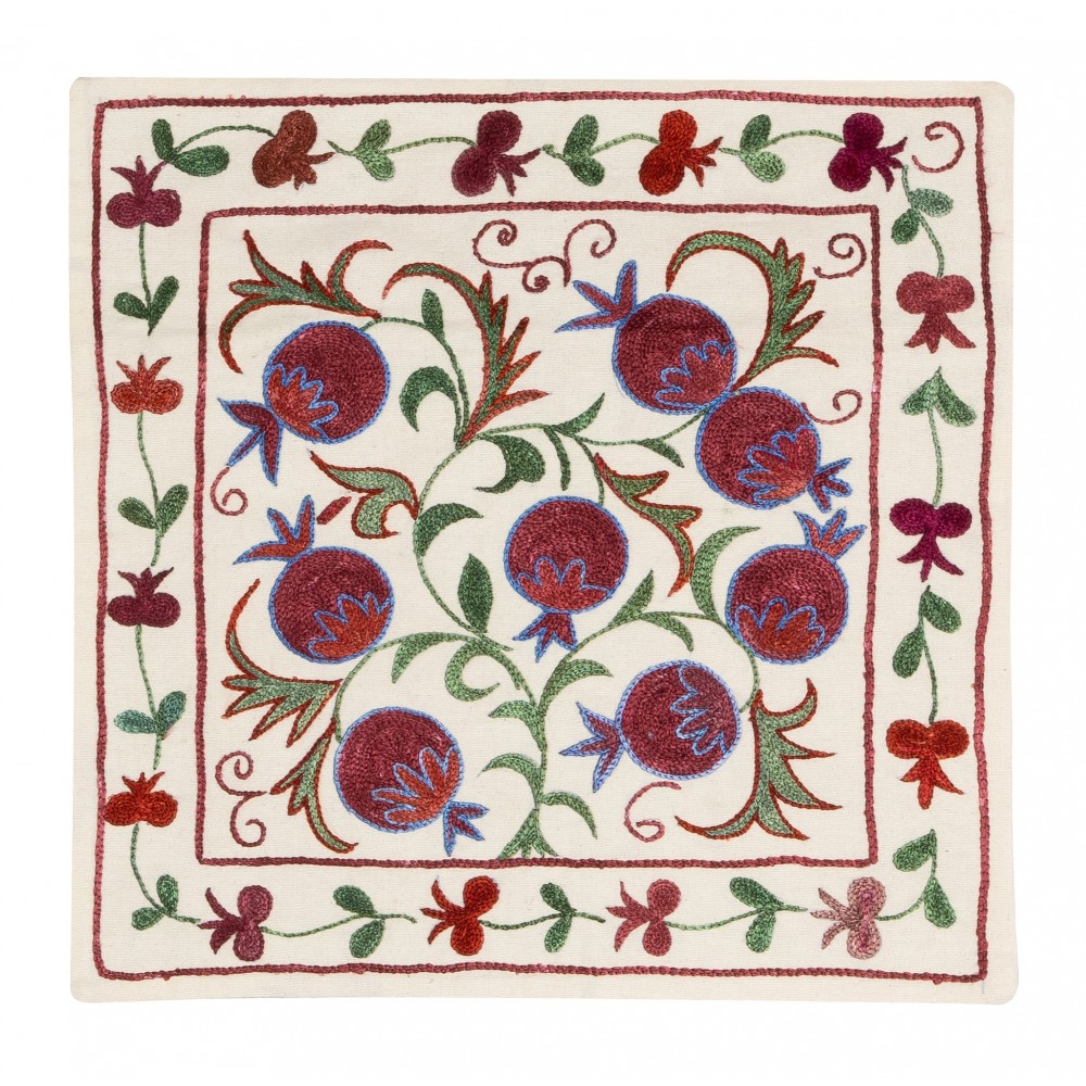 Handmade Cushion Cover, Silk Embroidery Throw Pillow, Uzbek Toss Pillow
