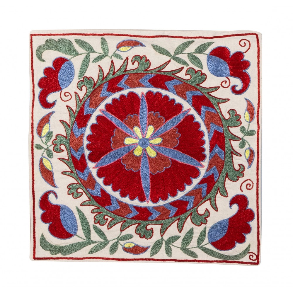 Silk Embroidery Cushion Cover. Modern Pillowcase, Suzani Fabric Lace Pillow