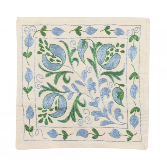 21st Century Hand Embroidered Silk Suzani Cushion Cover from Uzbekistan 21st Century Hand Embroidered Silk Suzani Cushion Cover from Uzbekistan