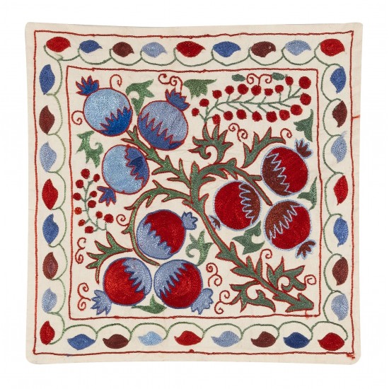 Decorative Silk Embroidered Suzani Cushion Cover from Uzbekistan