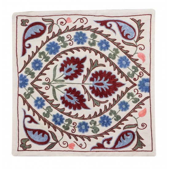 Decorative Silk Embroidered Suzani Cushion Cover from Uzbekistan