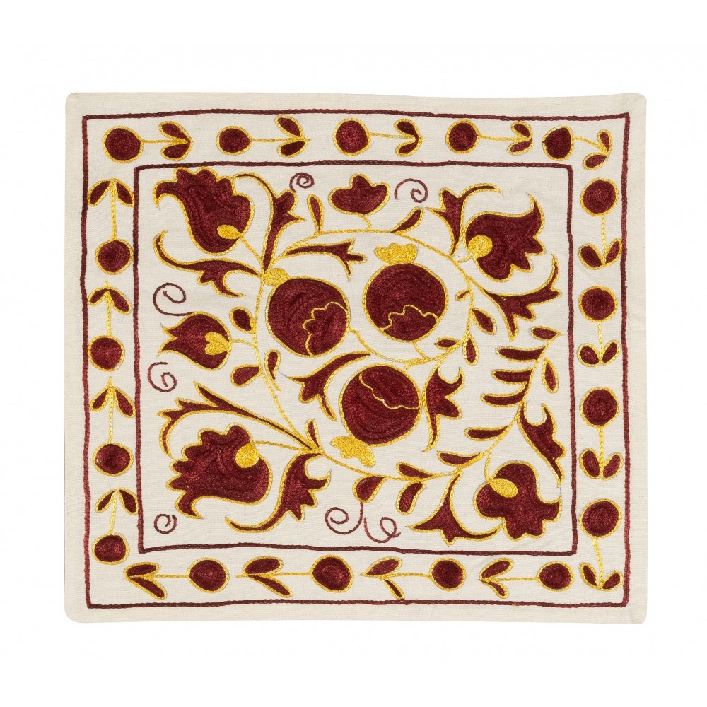 Embroidered Silk Suzani Cushion Cover, Uzbek Lace Pillow, Handmade Toss Pillow