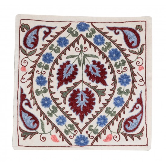 Handmade Elegant Silk Embroidered Suzani Cushion Cover from Uzbekistan Handmade Elegant Silk Embroidered Suzani Cushion Cover from Uzbekistan