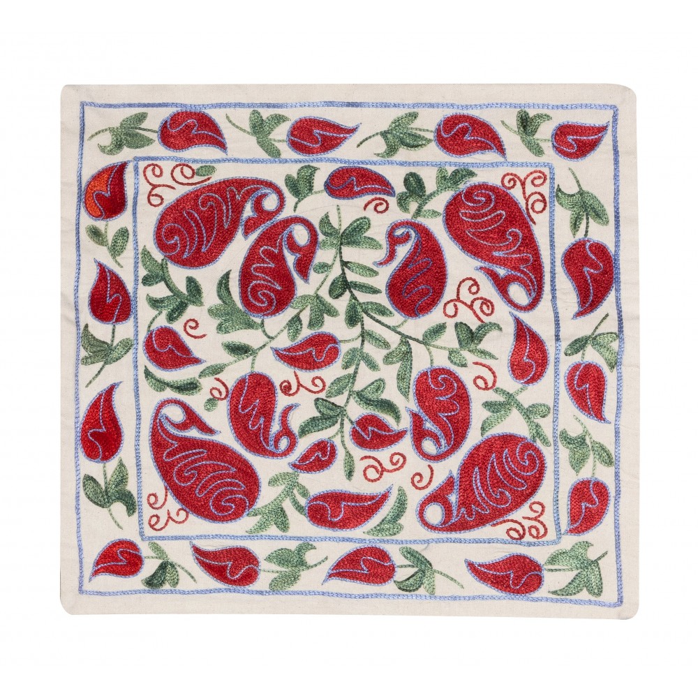 Modern Silk Cushion Cover. Embroidered Pillowcase, Suzani Textile Lace Pillow