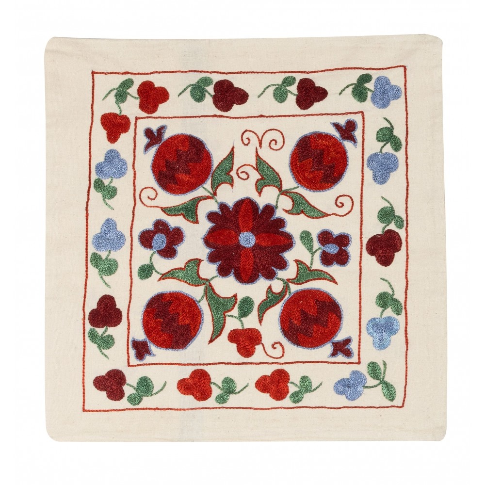 Decorative Silk Embroidered Suzani Cushion Cover from Uzbekistan