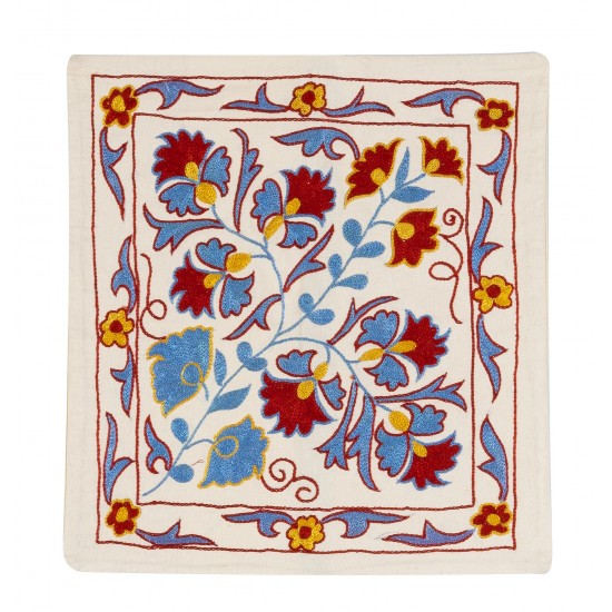 Decorative Silk Embroidered Suzani Cushion Cover from Uzbekistan