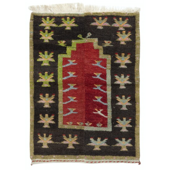 Small Handmade Rug, Vintage Turkish Prayer Rug, Decorative Prayer Mat