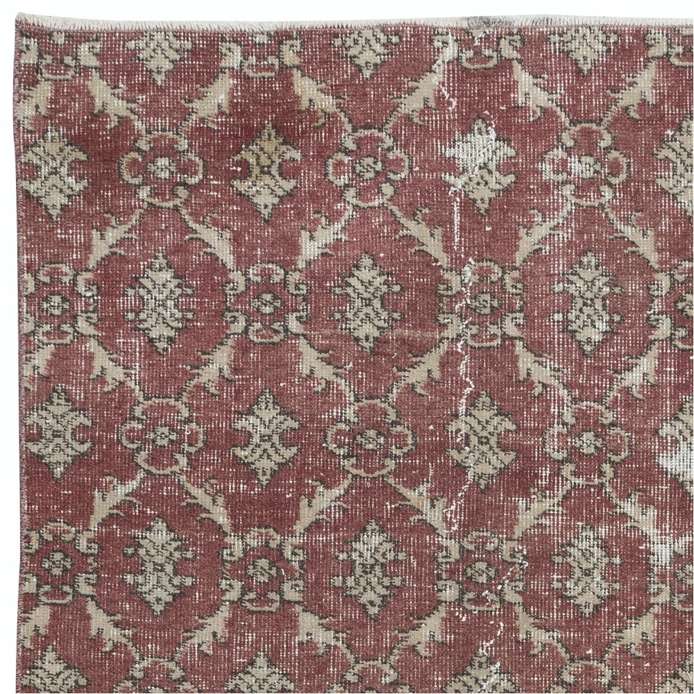 Small Handmade Turkish Rug in Barn Red & Beige, Kitchen Accent Rug, Bedroom Carpet