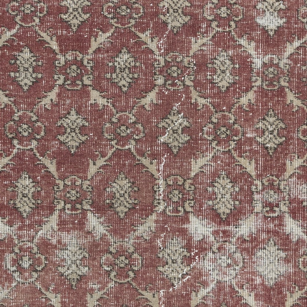 Small Handmade Turkish Rug in Barn Red & Beige, Kitchen Accent Rug, Bedroom Carpet
