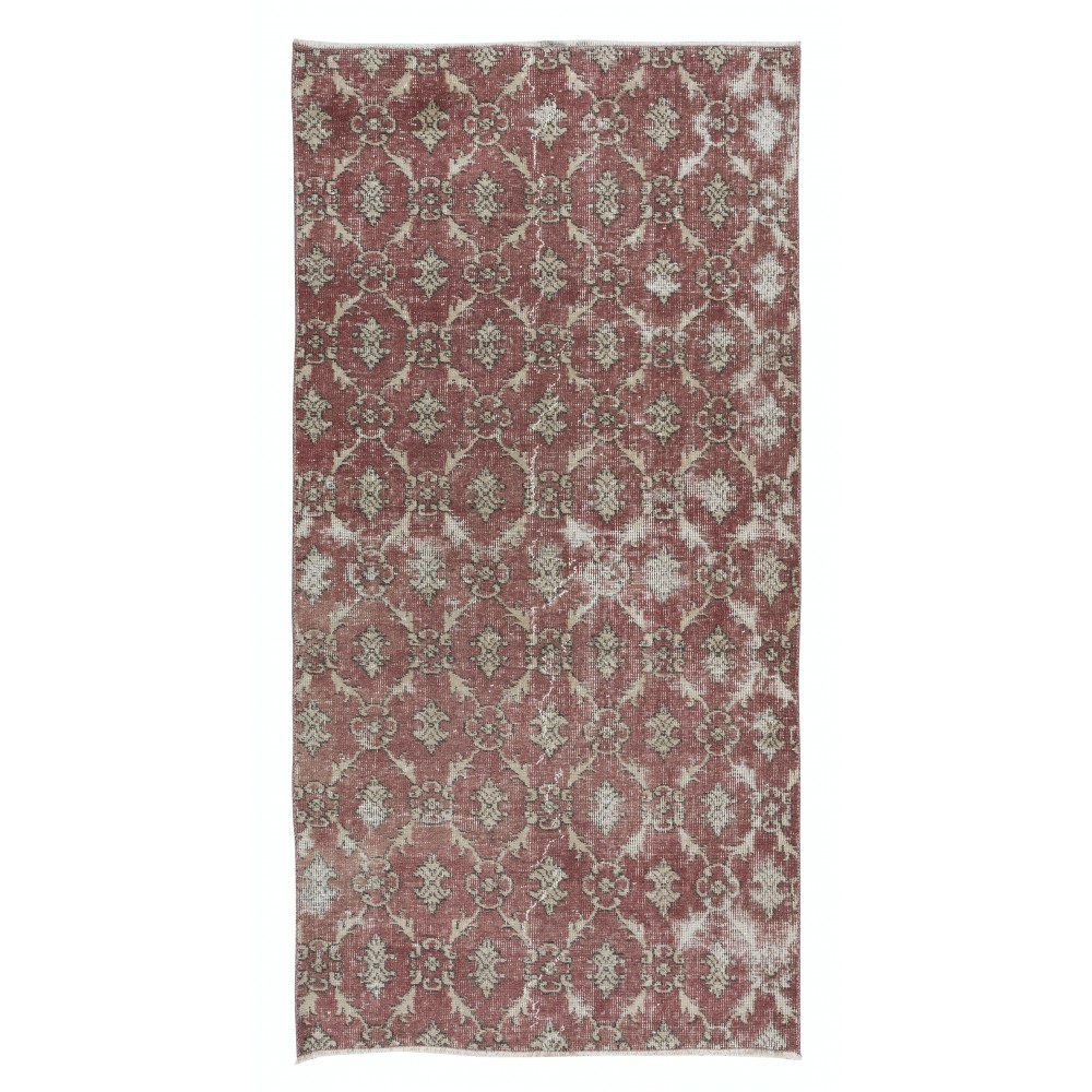 Small Handmade Turkish Rug in Barn Red & Beige, Kitchen Accent Rug, Bedroom Carpet
