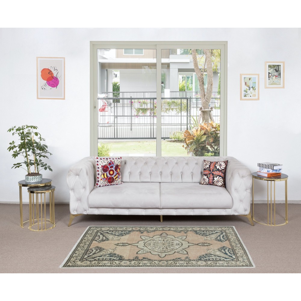 Vintage Handmade Oushak Rug for Country Homes, Rustic & Traditional Interiors