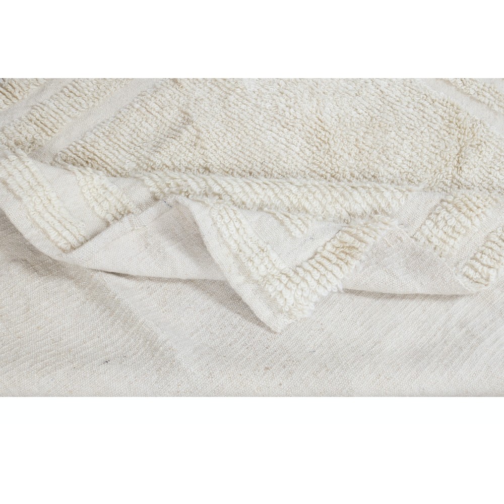 Vintage Anatolian "Tulu" Rug in Solid Beige, 100% Natural Wool, Minimalist Small Carpet