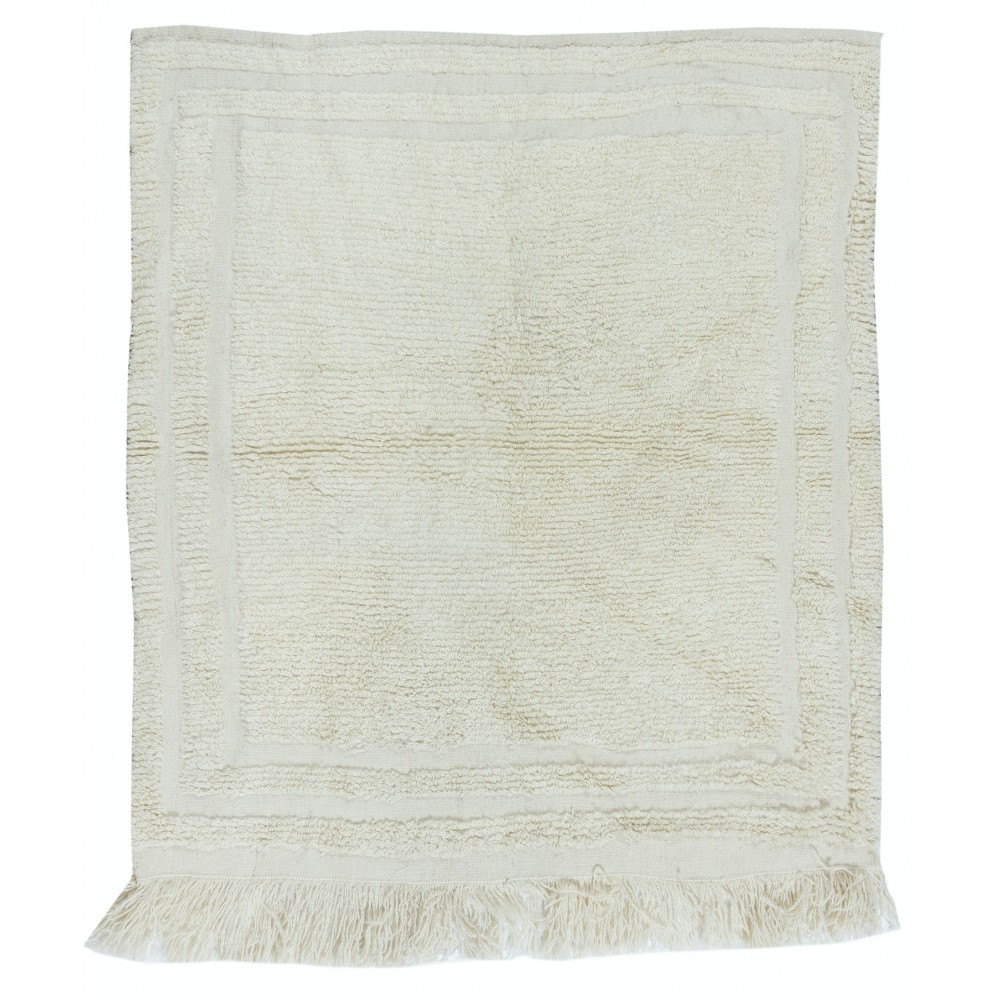 Vintage Anatolian "Tulu" Rug in Solid Beige, 100% Natural Wool, Minimalist Small Carpet