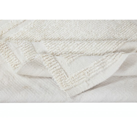 Vintage Anatolian Small Tulu Rug, 100% Natural Wool, Minimalist Plain Beige Accent Carpet