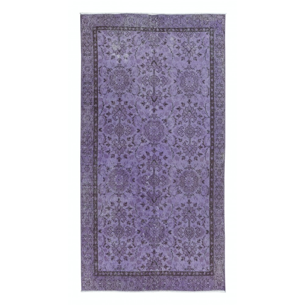 Modern Turkish Royal Purple Rug, Handmade Small Carpet, Upcycled Floor Covering