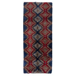 Hand Knotted "Tulu" Rug in Blue, Red & Light Brown. 100% Wool. Amazing Vintage Turkish Carpet