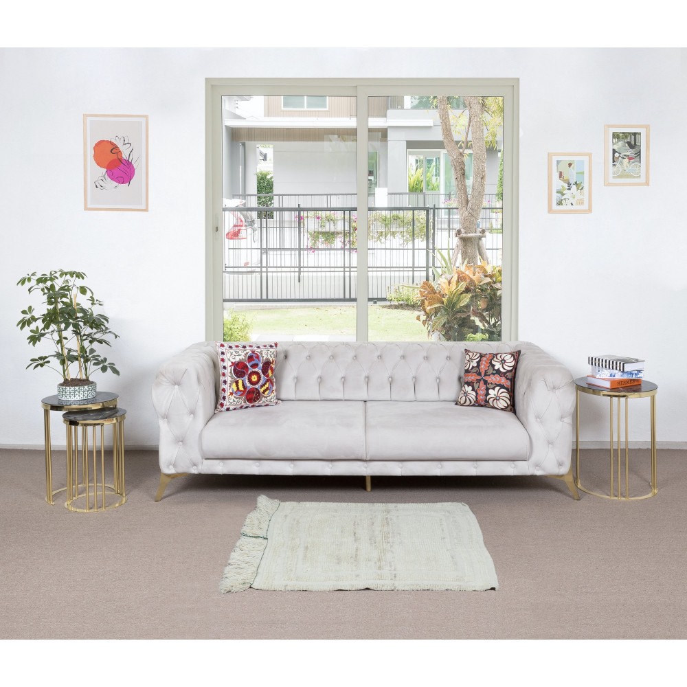 Minimalist Vintage Handmade Anatolian Small Tulu Rug made of Natural Un-Dyed Beige Wool