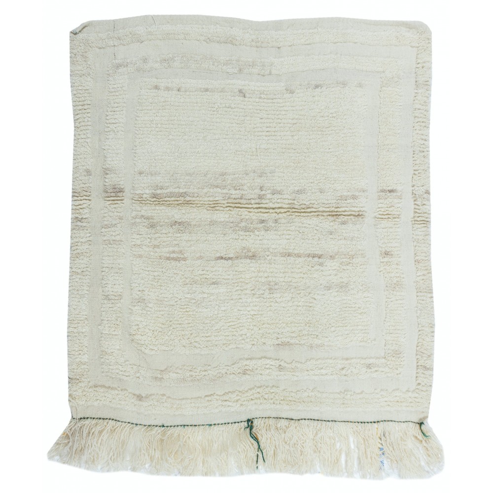 Minimalist Vintage Handmade Anatolian Small Tulu Rug made of Natural Un-Dyed Beige Wool