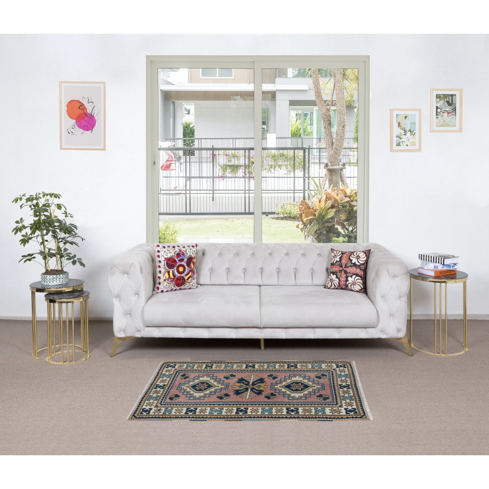 Hand Knotted Modern Turkish Accent Rug with Geometric Design, 100% Wool