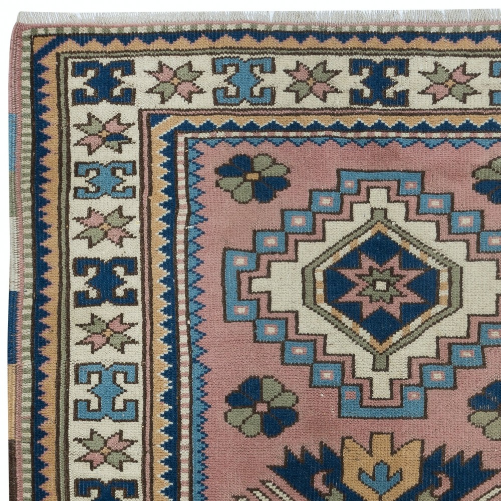 Hand Knotted Modern Turkish Accent Rug with Geometric Design, 100% Wool