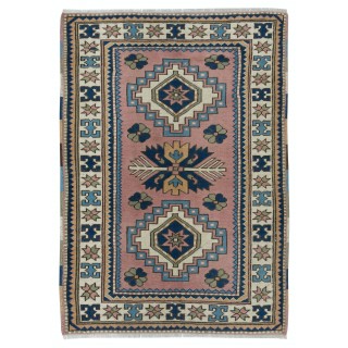 Hand Knotted Modern Turkish Accent Rug with Geometric Design, 100% Wool