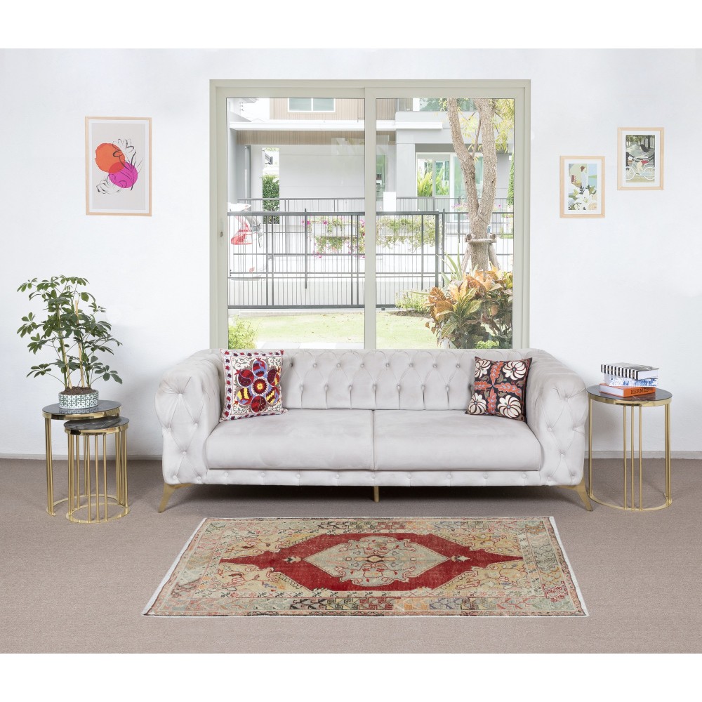 Vintage Turkish Wool Tribal Rug, Traditional Handmade Village Carpet